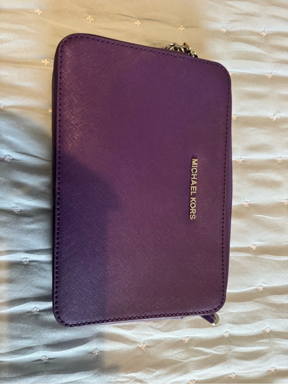 Michael Kors Violet Saffiano Zip Wallet with Gold Logo